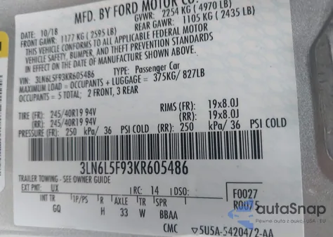 2019 Lincoln Mkz Reserve Ii из США, поврежденный, VIN 3LN6L5F93KR605486